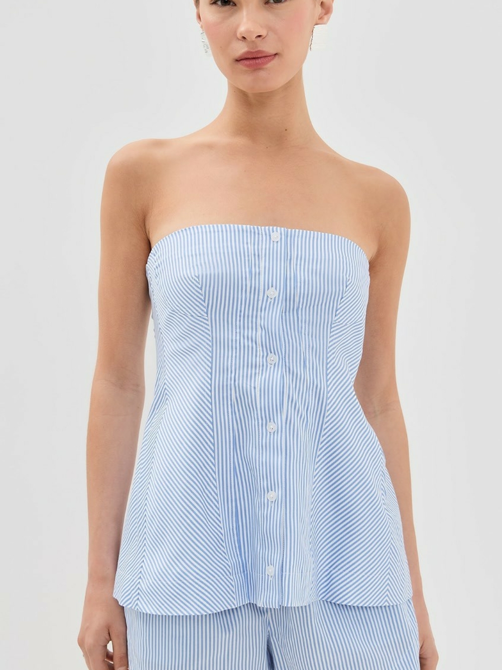 NWT SIMKHAI Vivvy Strapless Striped Cotton-Poplin Bustier Top